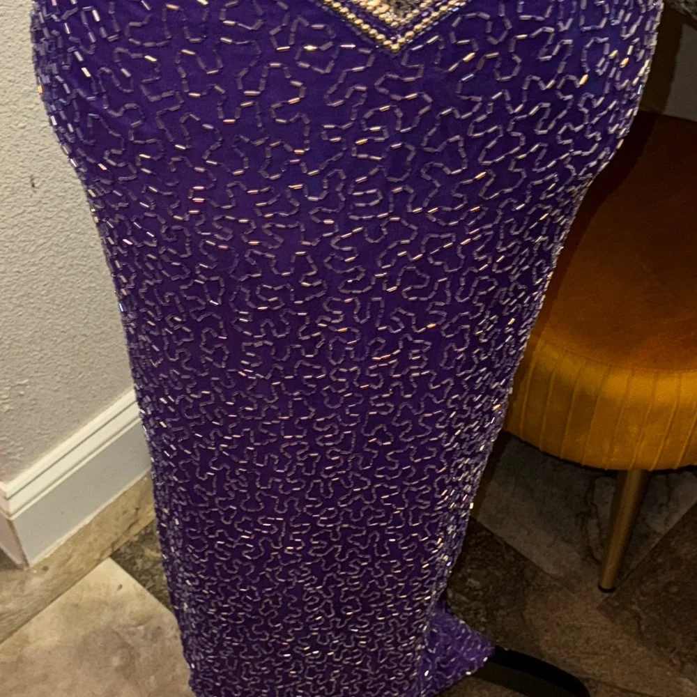 Laurence Kazar Purple Silver Embellished Bustier Gown - Picture 5 of 6